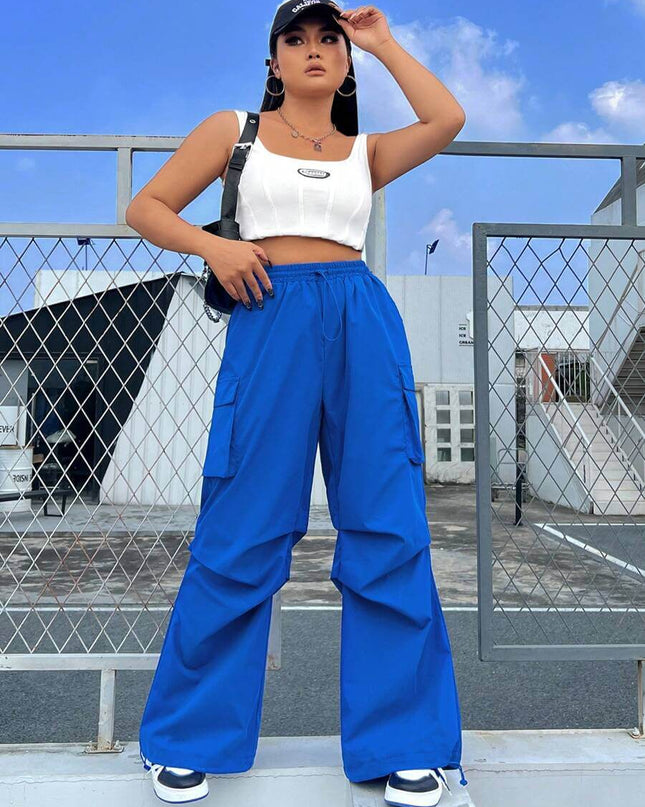 بنطلون كارغو أزرق من SHEIN EZwear للنساء بمقاسات كبيرة