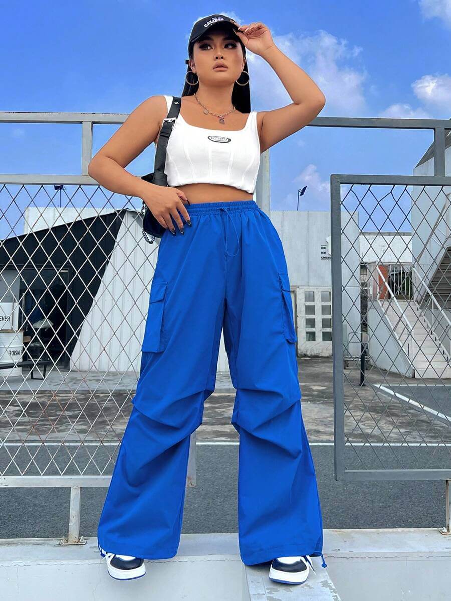 بنطلون كارغو أزرق من SHEIN EZwear للنساء بمقاسات كبيرة