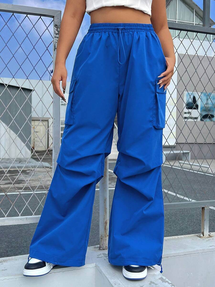 بنطلون كارغو أزرق من SHEIN EZwear للنساء بمقاسات كبيرة
