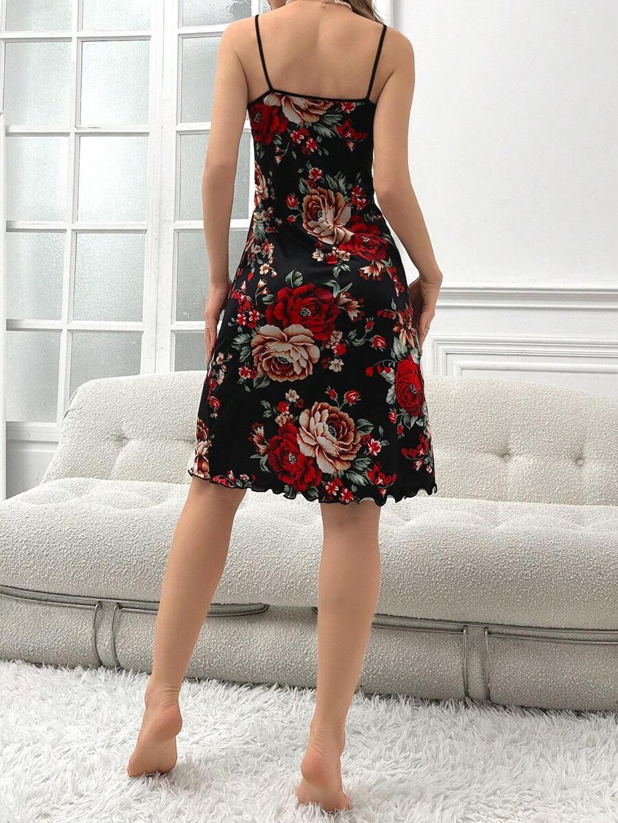 قميص نوم نسائي مطبوع عليه زهور بأشرطة رفيعة، مناسب للارتداء كملابس النوم بيبي دولShein