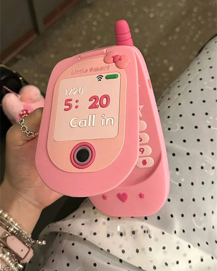 جراب هاتف14برو ماكس  سيليكون قابل للطي بتصميم كوري لطيف ثلاثي الأبعاد باللون الوردي(14 pro max)