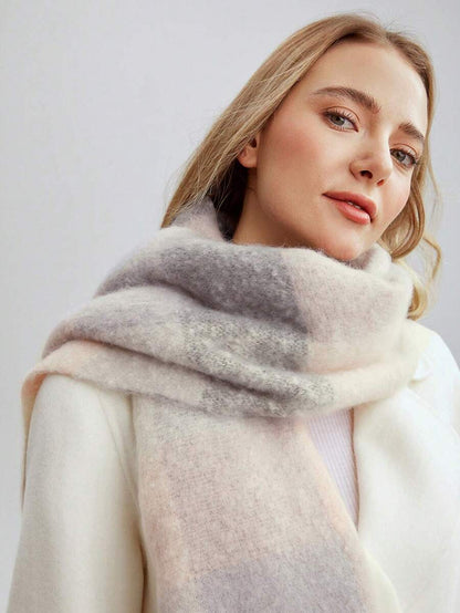 MOTF شال/وشاح موديل أنيق مخطط ملون من البوليستر – تصميم Plaid موضة