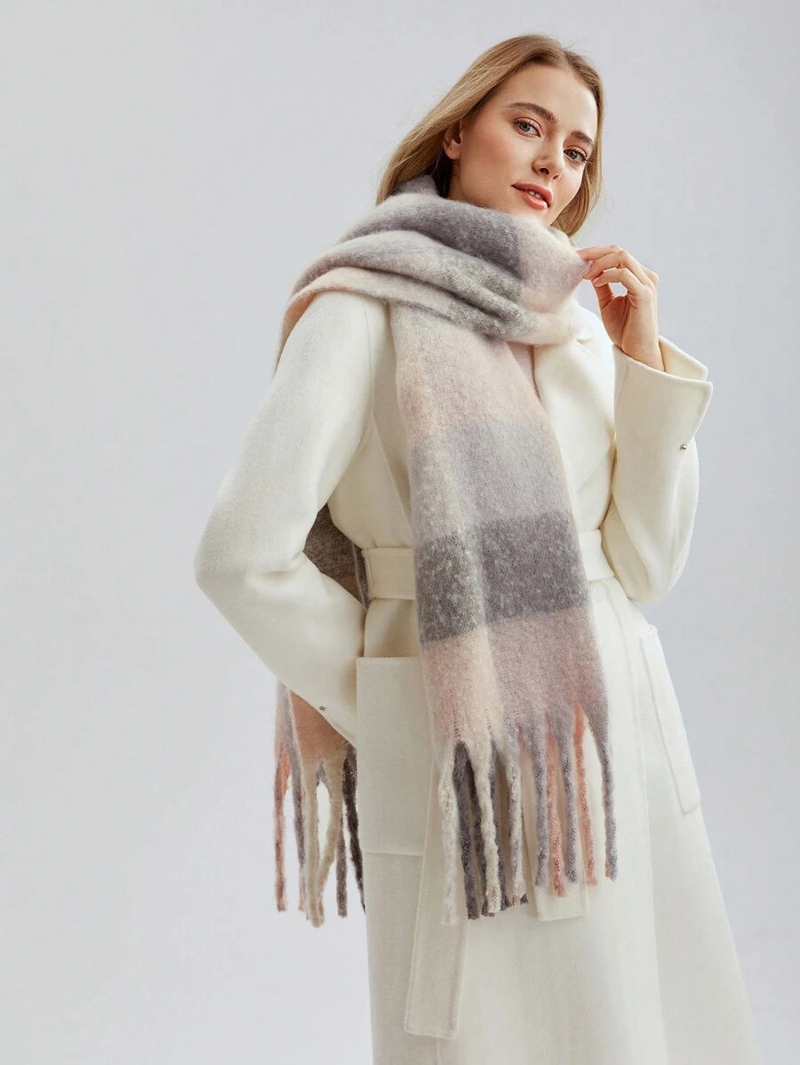 MOTF شال/وشاح موديل أنيق مخطط ملون من البوليستر – تصميم Plaid موضة