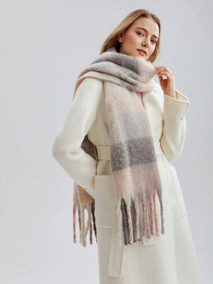 MOTF شال/وشاح موديل أنيق مخطط ملون من البوليستر – تصميم Plaid موضة