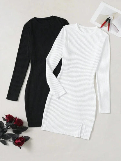 فستان SHEIN Essnce سادة مضلع بأكمام طويلة