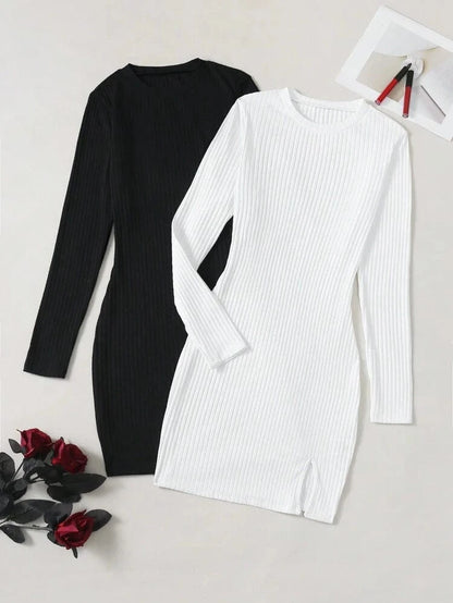 فستان SHEIN Essnce سادة مضلع بأكمام طويلة