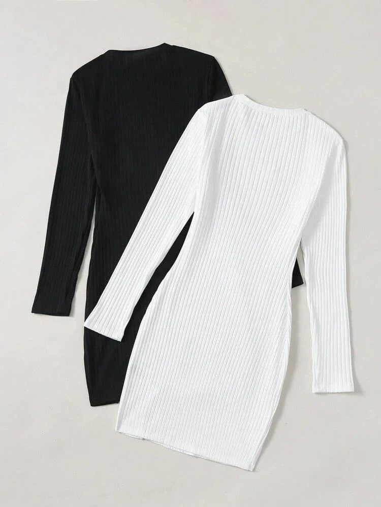 فستان SHEIN Essnce سادة مضلع بأكمام طويلة