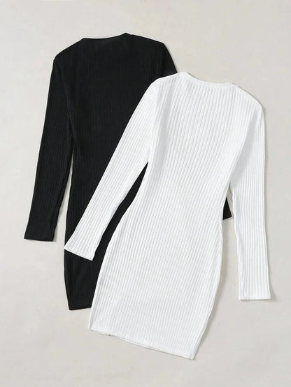 فستان SHEIN Essnce سادة مضلع بأكمام طويلة