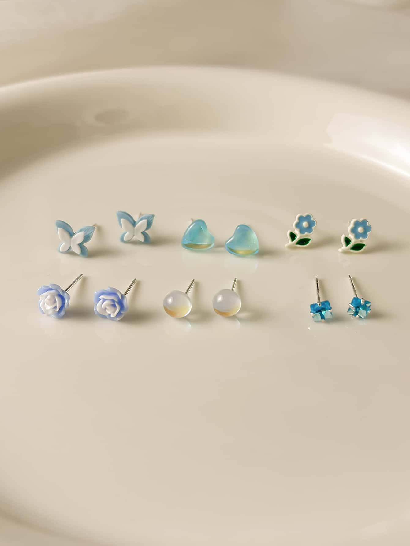 1 Set Of 12pcs Ocean Blue Sky Versatile Earrings