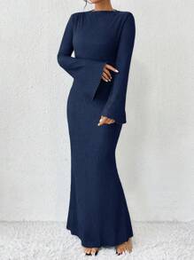 Rafferiza Women's Slim Fit Mermaid Hem Dress With Bell Sleeves Maxi Women Outfit