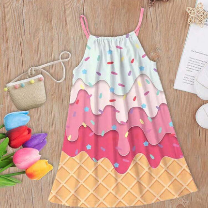 Shein فستان جميل للفتيات بطبعة زهور على شكل آيس كريم
