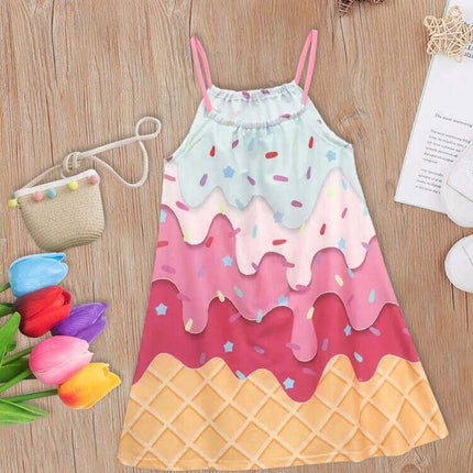 Shein فستان جميل للفتيات بطبعة زهور على شكل آيس كريم
