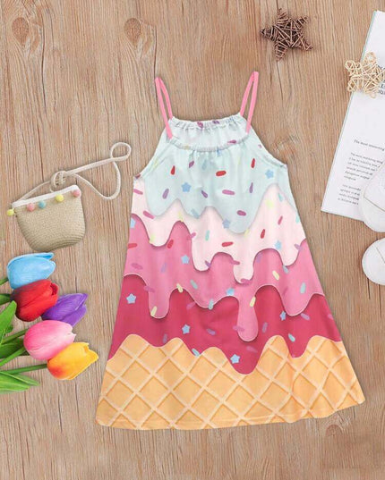 Shein فستان جميل للفتيات بطبعة زهور على شكل آيس كريم