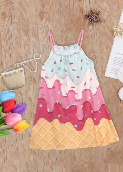 Shein فستان جميل للفتيات بطبعة زهور على شكل آيس كريم