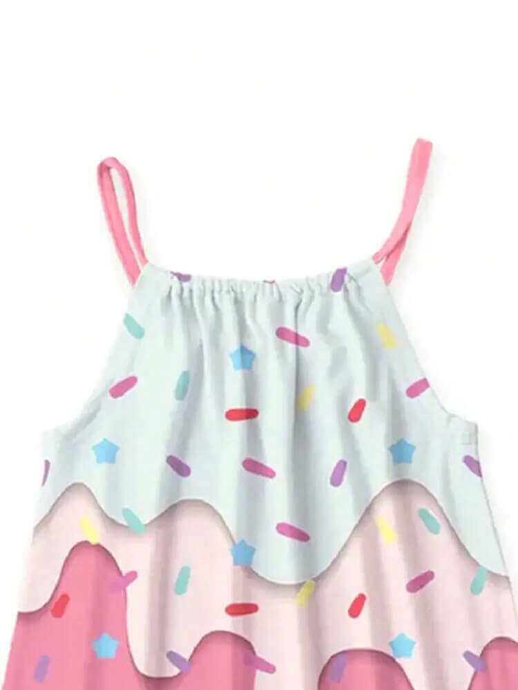 Shein فستان جميل للفتيات بطبعة زهور على شكل آيس كريم