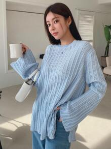 DAZY Women's Business Casual Solid Color Flare Sleeve Sweater,Long Sleeve Tops