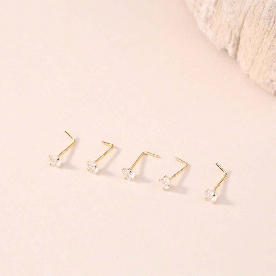 طقم 5 قطع حلق أنف زركون أبيض  –  للنساء