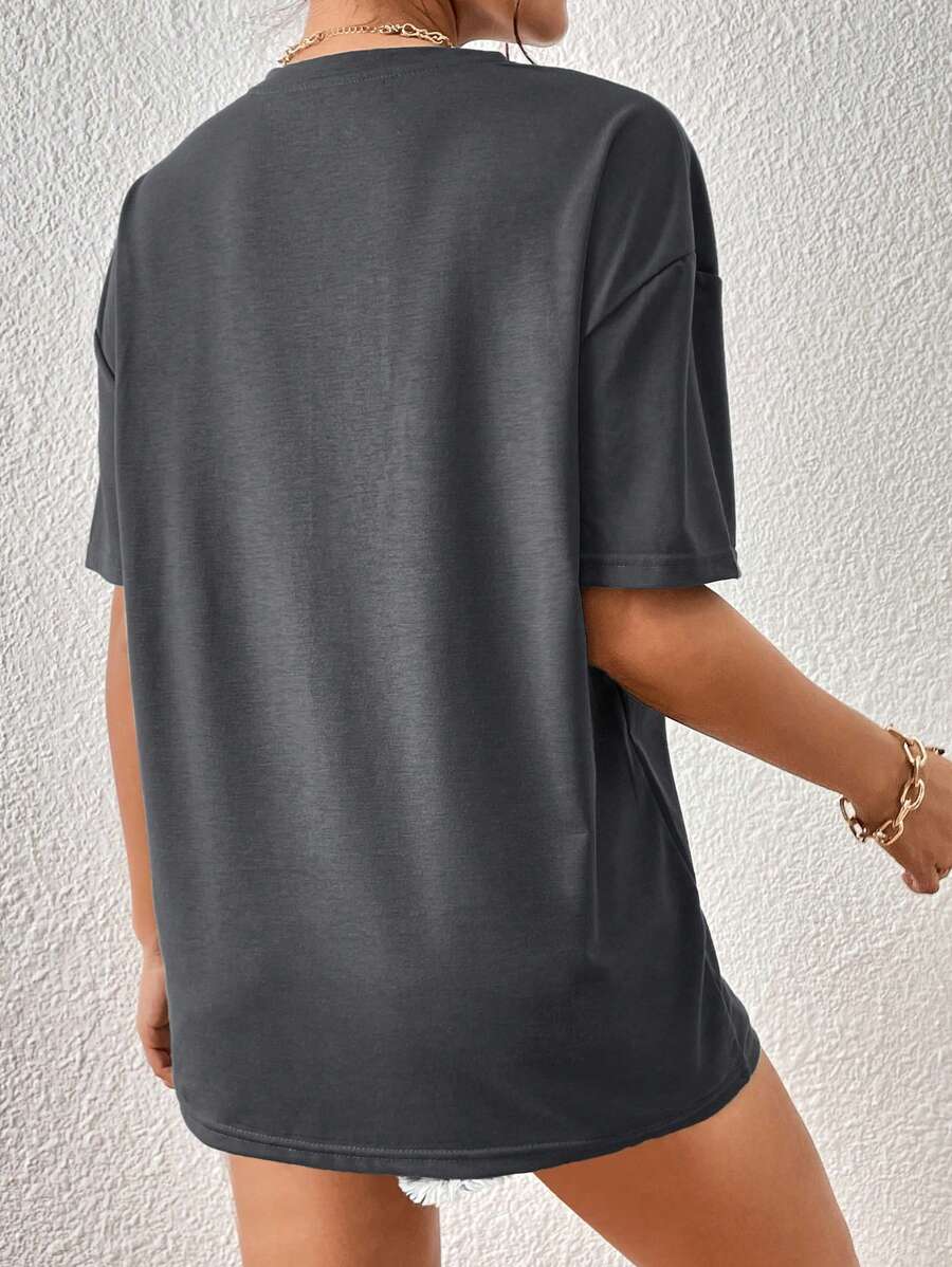 تيشيرت نسائي منخفض الأكتاف بأكمام قصيرة وياقة دائرية من إناولي