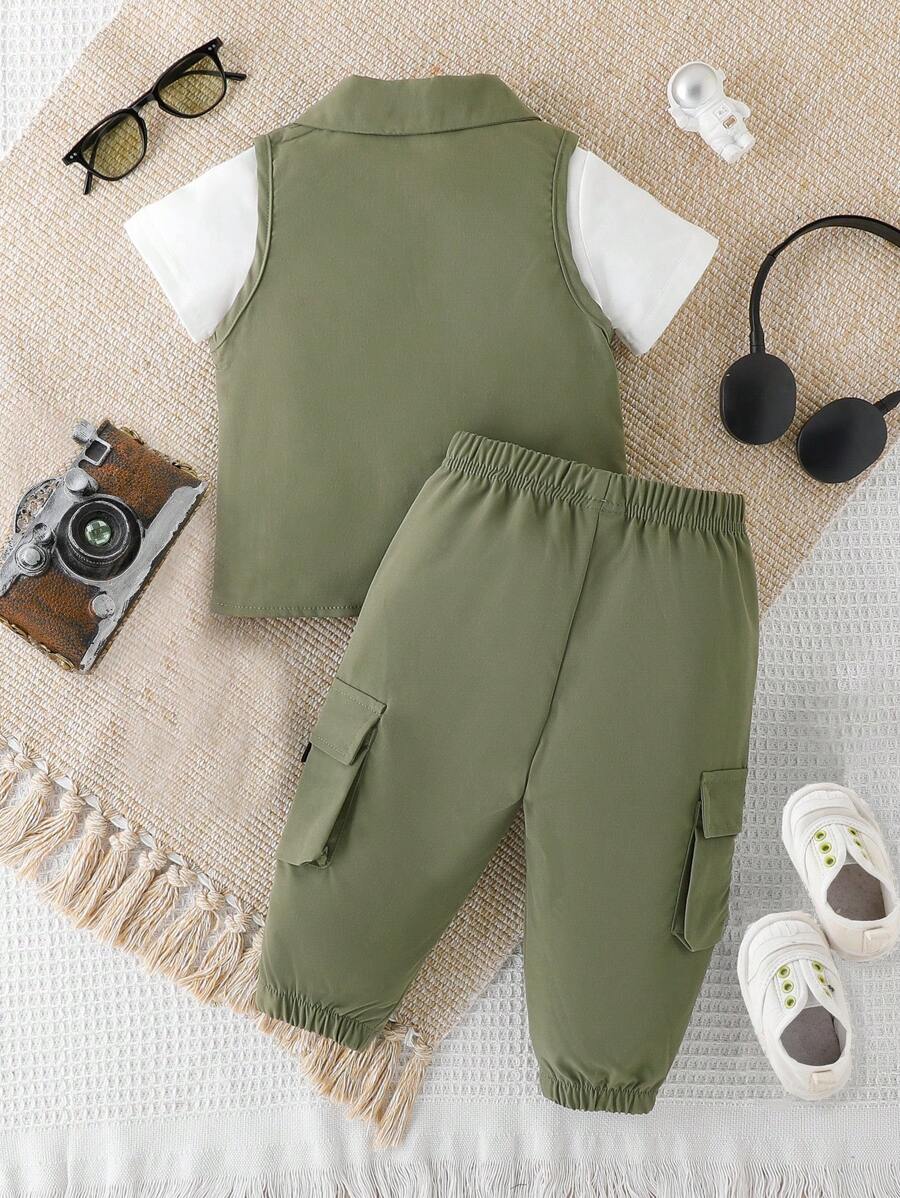 طقم ملابس عمل رياضي كاجوال للأطفال من SHEIN مكون من ثلاث قطع للصيف