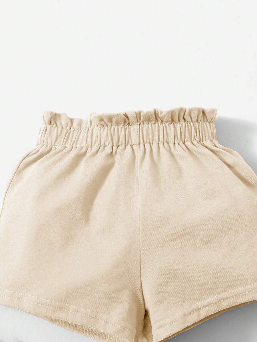 طقم بيبي بناتي من شي إن – تيشيرت بلا أكمام بكتف مائل مع شورت، 2 قطعة