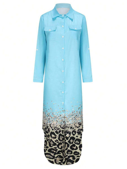 فستان-قميص-طويل-بطبعة-جلد-النمر-للنساء-بأكمام-طويلة