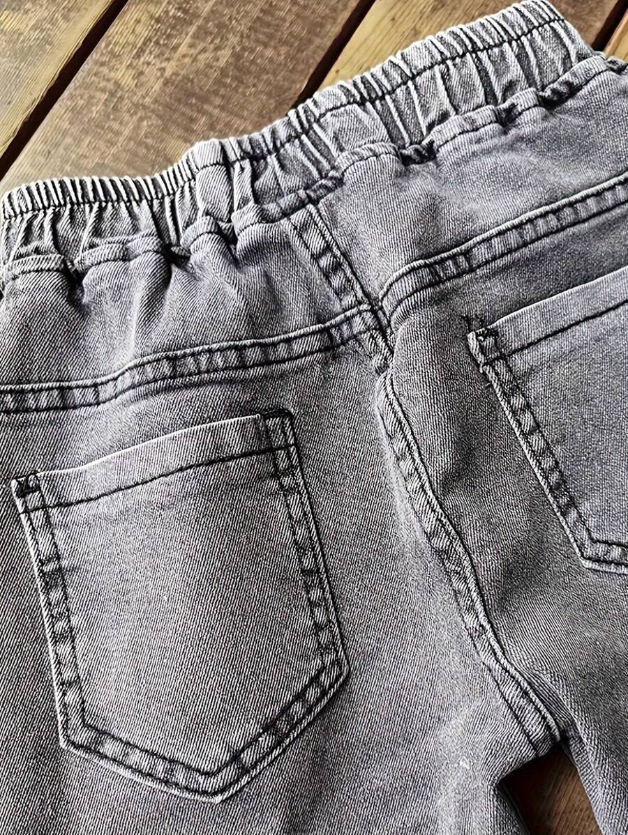 قطعة واحدة من بنطلون جينز بسيط للأولاد الصغار لفصل الربيع/الخريف (مع أطراف مكشكشة)