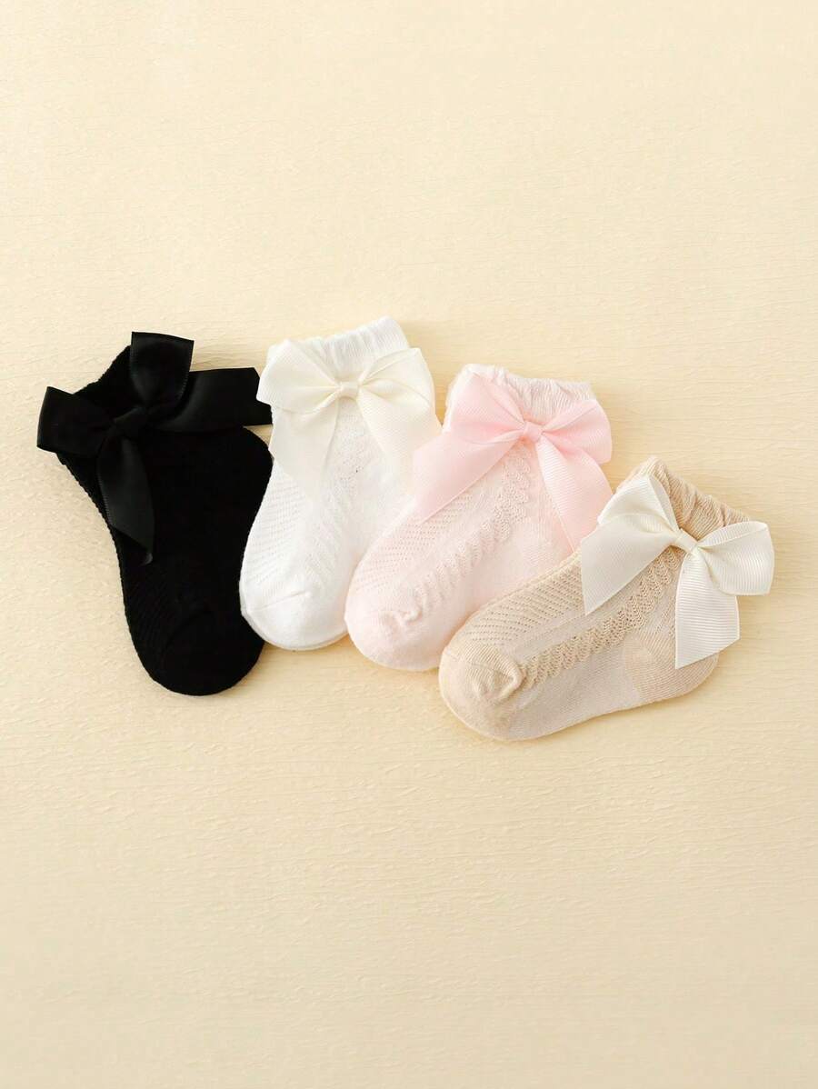 4 أزواج جوارب شبكية بنات بيبي مع فيونكة – ربيع / صيف