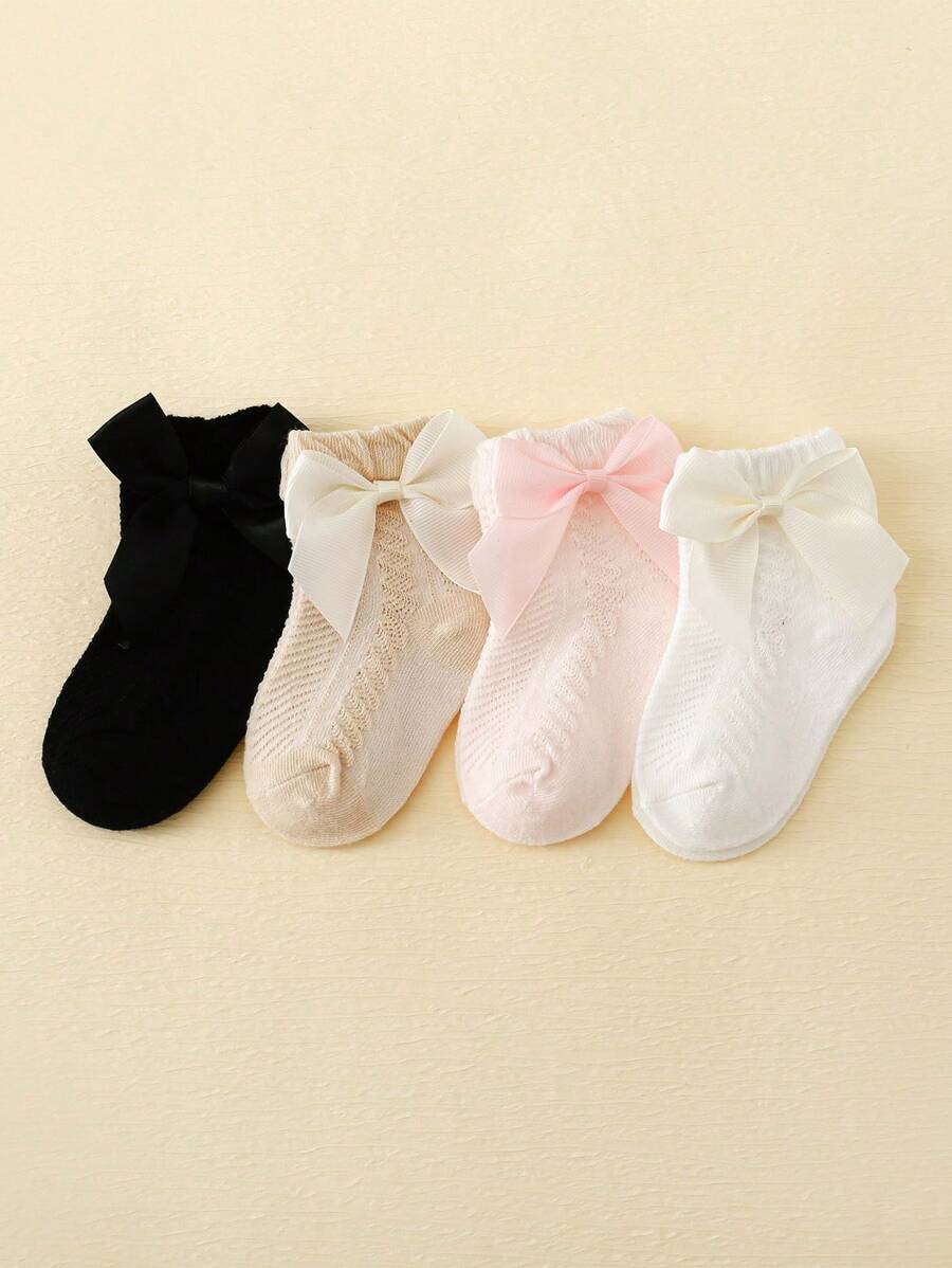 4 أزواج جوارب شبكية بنات بيبي مع فيونكة – ربيع / صيف