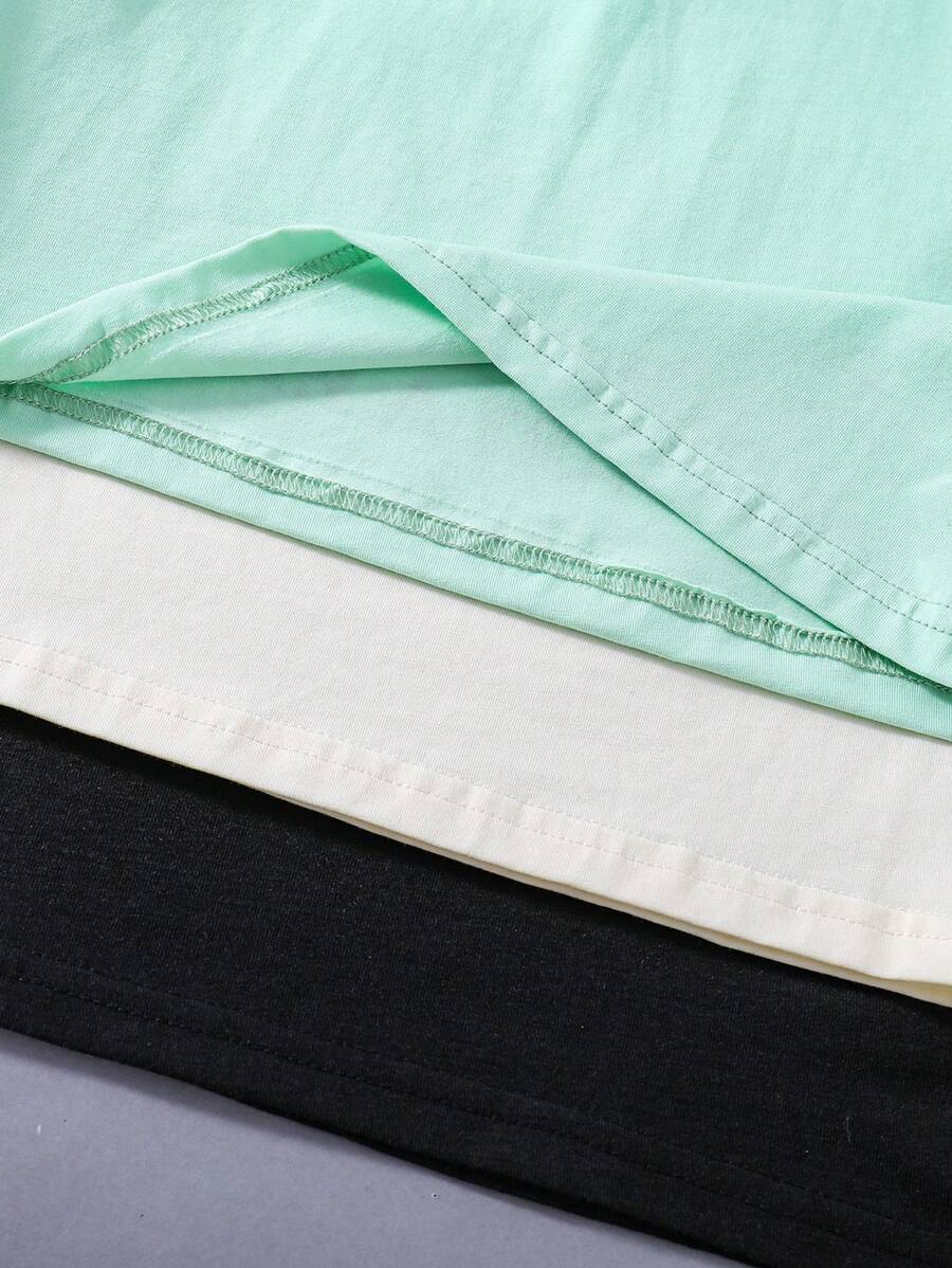 3 قطع/مجموعة تي شيرت بأكمام قصيرة مطبوع عليه حروف للأولاد الصغارShein