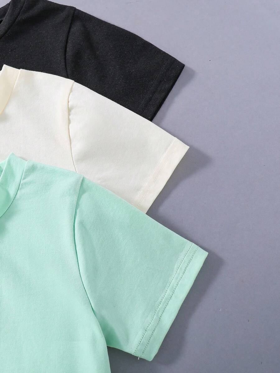 3 قطع/مجموعة تي شيرت بأكمام قصيرة مطبوع عليه حروف للأولاد الصغارShein