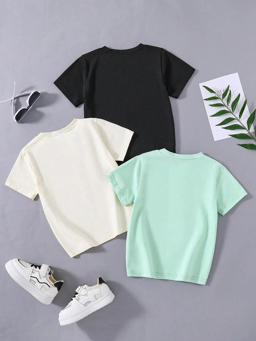 3 قطع/مجموعة تي شيرت بأكمام قصيرة مطبوع عليه حروف للأولاد الصغارShein