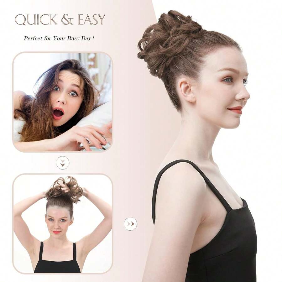 ربطات شعر صناعية، كعكة شعر مرفوعة وهمية، تمديدات شعر للنساء والفتيات