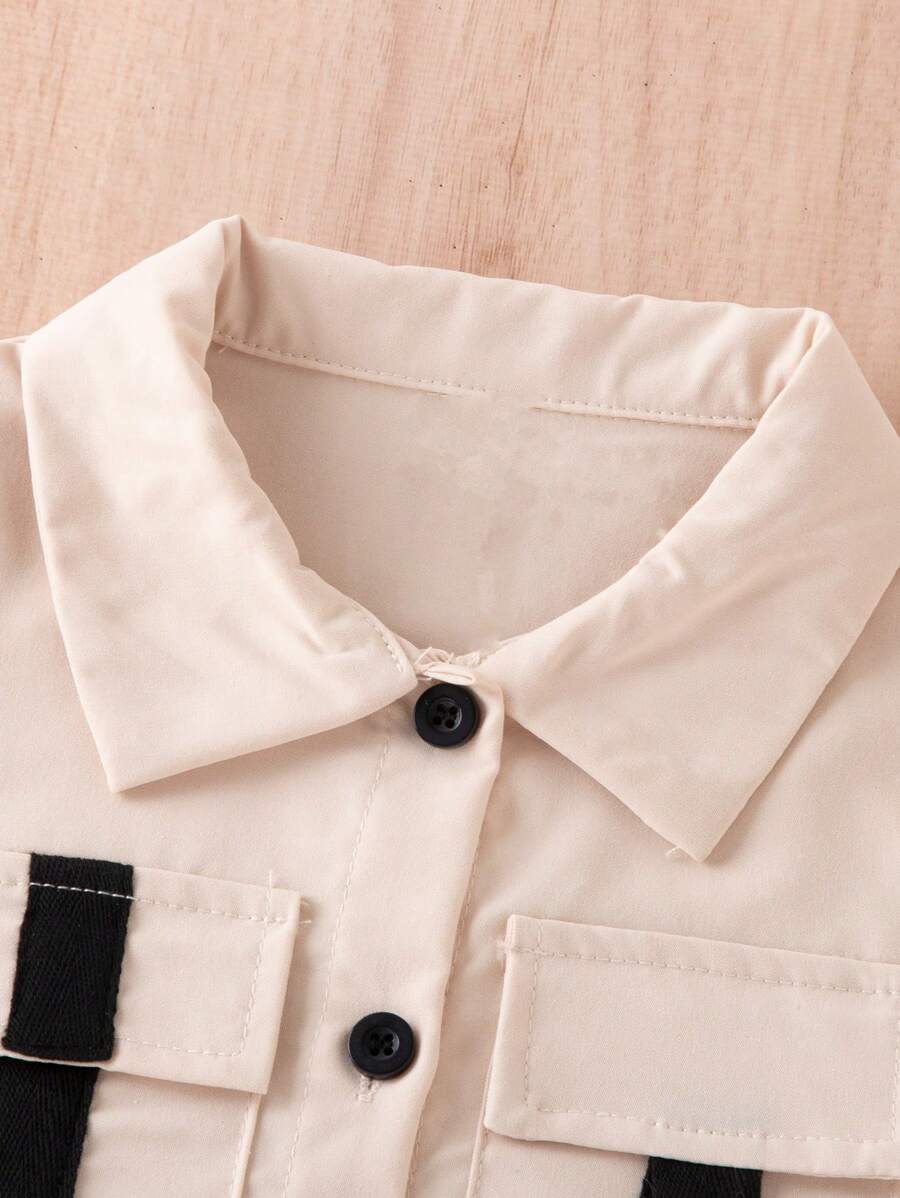 طقم ملابس صيفي للأولاد الصغار، مكون من قميص عمل بأكمام قصيرة وتيشيرت وبنطلون مع جيوب،