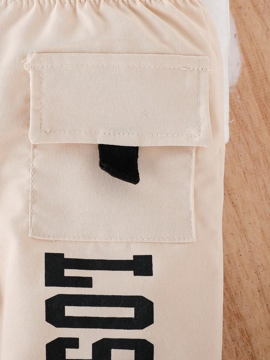 طقم ملابس صيفي للأولاد الصغار، مكون من قميص عمل بأكمام قصيرة وتيشيرت وبنطلون مع جيوب،