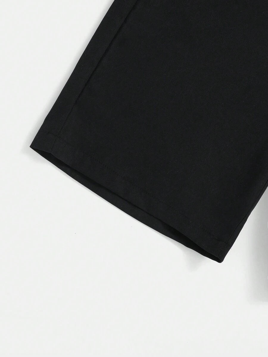 طقم قميص وشورت صيفي كاجوال بياقة واقفة وأزرار ملونة للأولاد من SHEIN