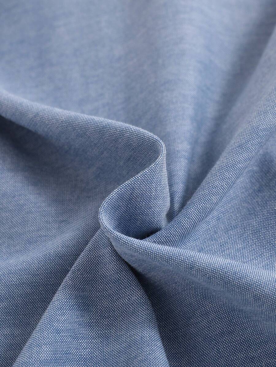 طقم قميص وشورت صيفي كاجوال بياقة واقفة وأزرار ملونة للأولاد من SHEIN