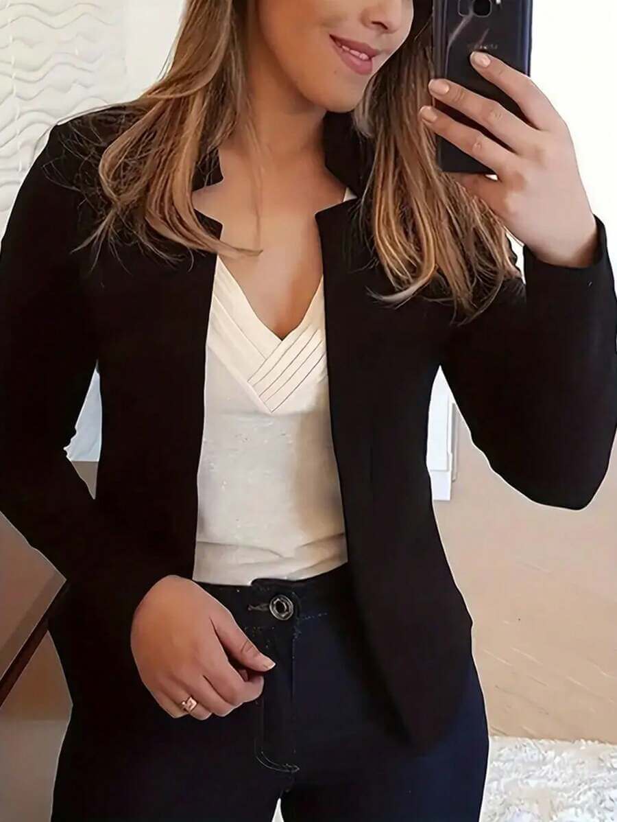 جاكيت كاجوال بأكمام طويلة مفتوح من الأمام بلون سادة من INAWLY مناسب للخريف للنساء