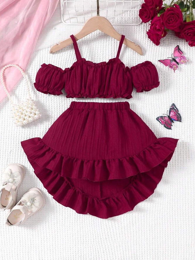 طقم ملابس كاجوال من قطعتين من SHEIN للفتيات الصغيرات مكون من توب وتنورة