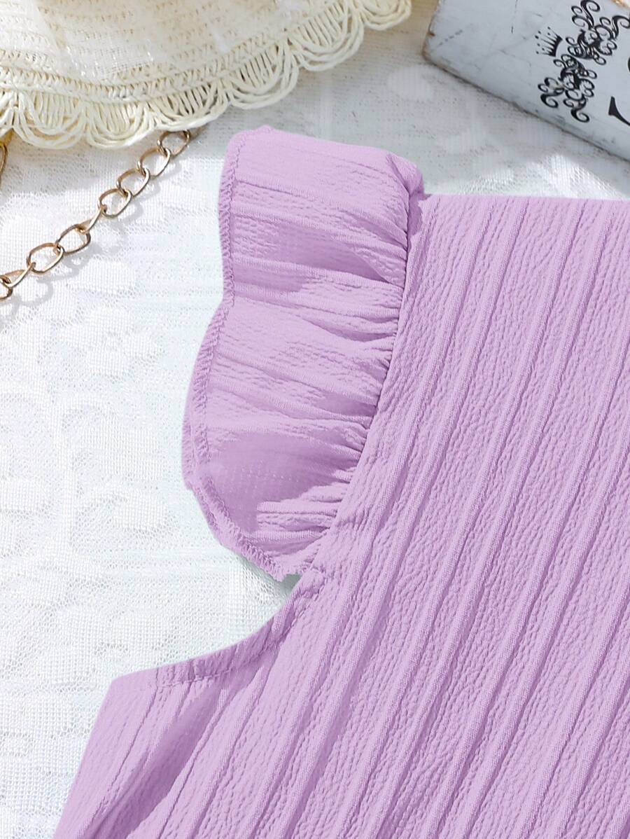 فستان SHEIN للفتيات برقبة دائرية وأكمام قصيرة وخصر بحزام وتصميم بسيط