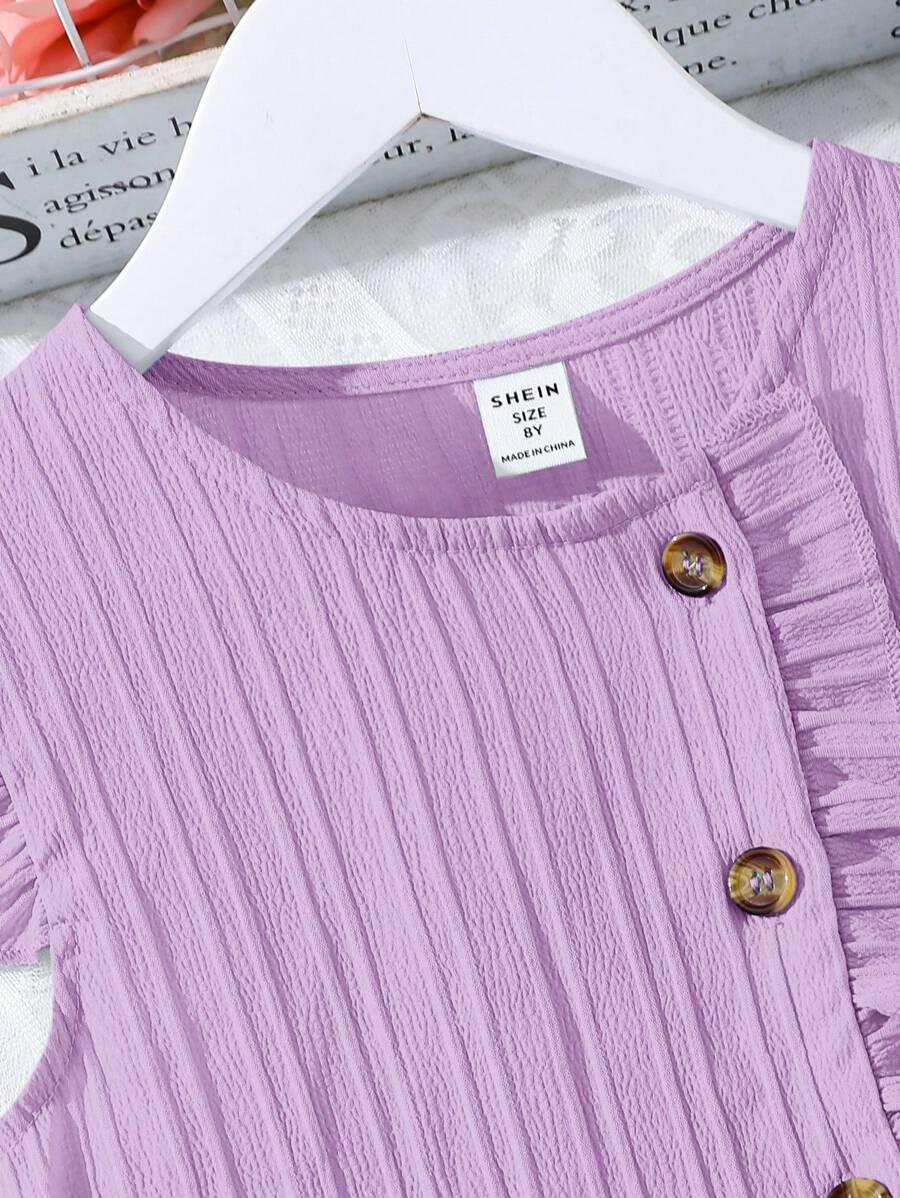 فستان SHEIN للفتيات برقبة دائرية وأكمام قصيرة وخصر بحزام وتصميم بسيط