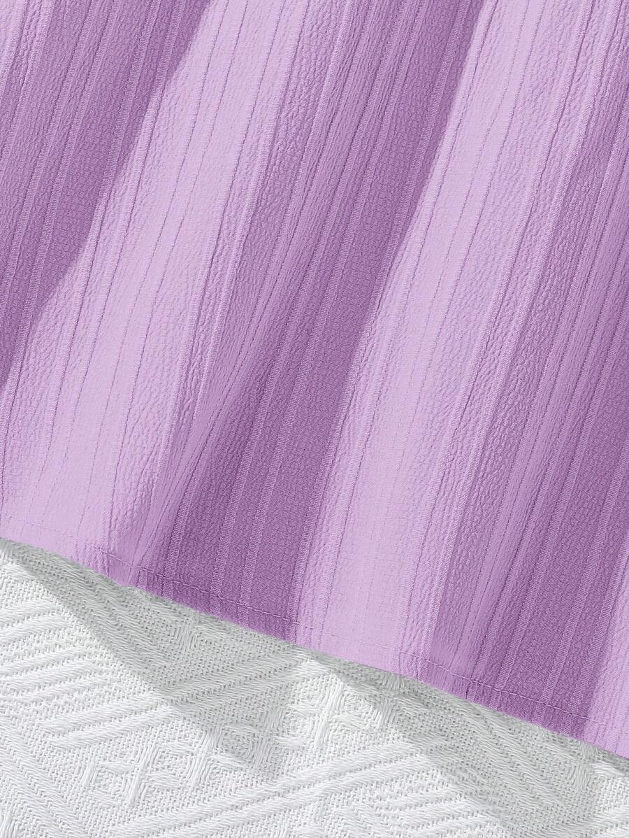 فستان SHEIN للفتيات برقبة دائرية وأكمام قصيرة وخصر بحزام وتصميم بسيط