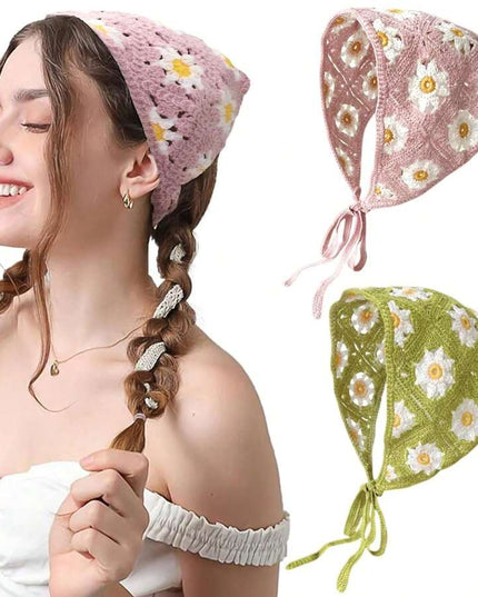 عصابة رأس محبوكة كروشيه على الطراز البوهيمي الفرنسي العتيق للنساء
