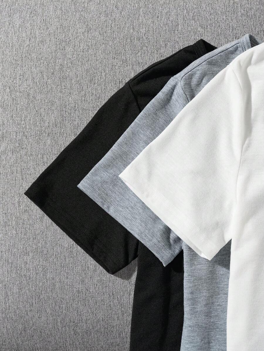 تيشيرت كاجوال بطبعة حروف (3 قطع) من إيزي وير – شي إن