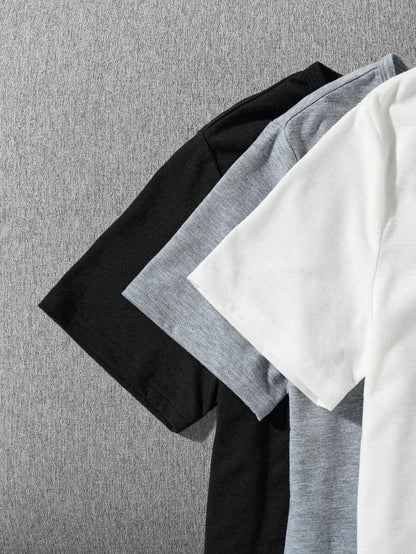 تيشيرت كاجوال بطبعة حروف (3 قطع) من إيزي وير – شي إن