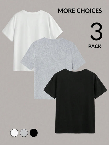 تيشيرت كاجوال بطبعة حروف (3 قطع) من إيزي وير – شي إن