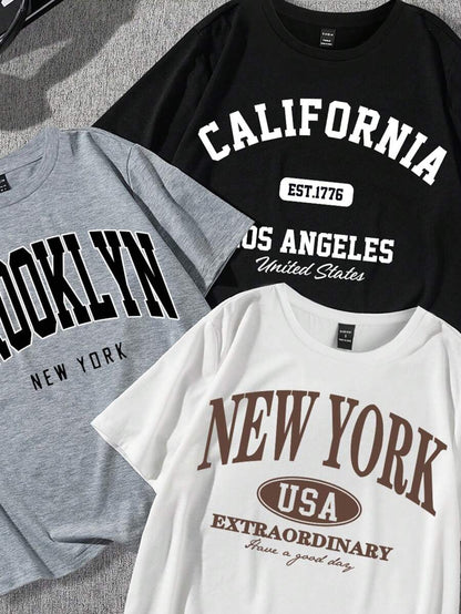 تيشيرت كاجوال بطبعة حروف (3 قطع) من إيزي وير – شي إن