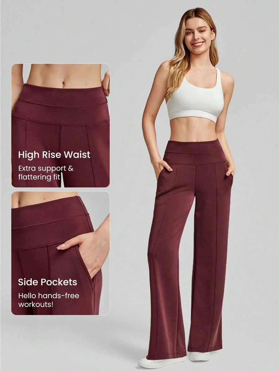 بنطال GLOWMODE واسع عالي الخصر بملمس حريري – بجيوب جانبية