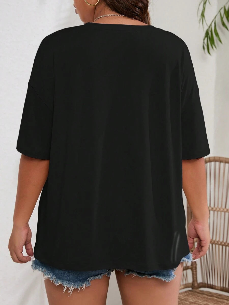 تيشيرت نسائي بلس من INAWLY بطبعة لوحة “The Starry Night” وشعار