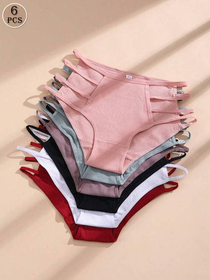 6pcs Women's Triangle Panties, Sexy Breathable Comfortable Hollowed-Out Underwear