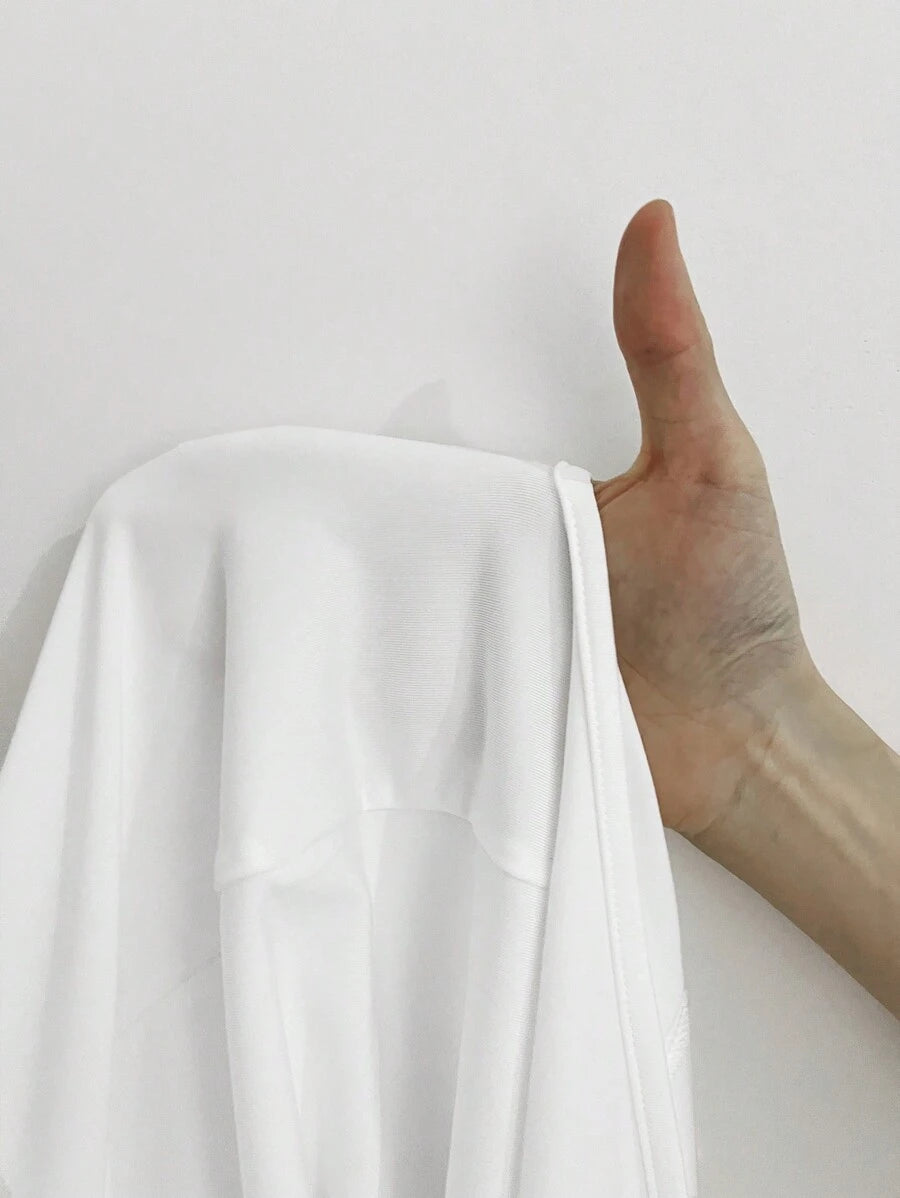 فستان شي ان الأبيض المحبوك بدون أكمام وفتحة رقبة مربعة وفتحة عالية للصيف